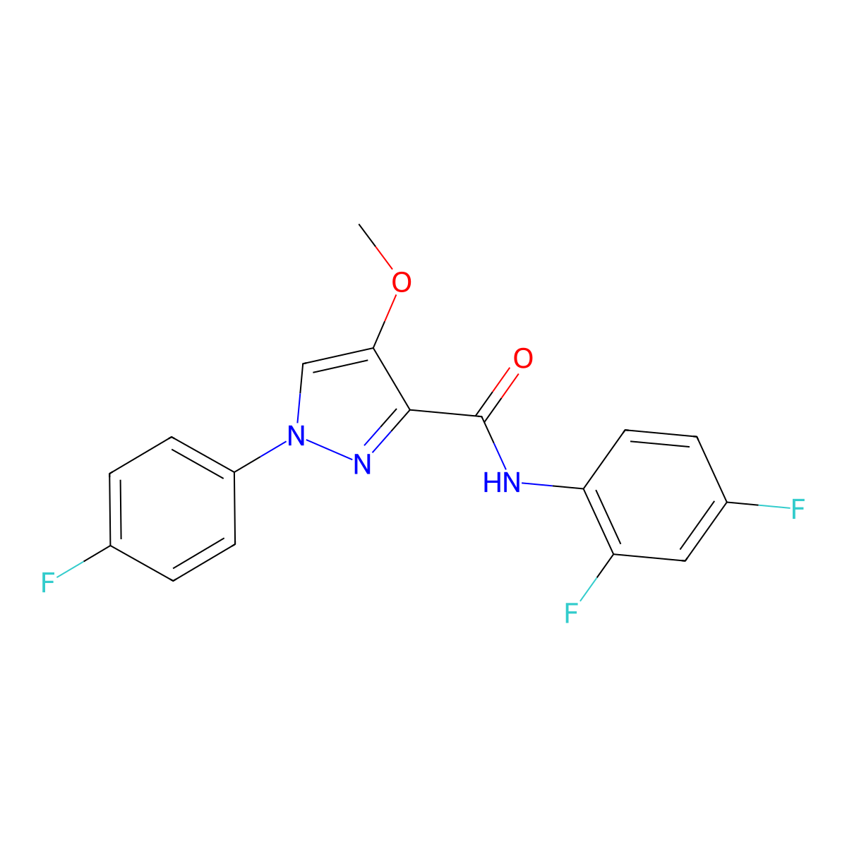 N-(2,4-difluorophenyl)-1-(4-fluorophenyl)-4-methoxy-1H-pyrazole-3-carboxamide molecular structure, CAS 1020455-11-1