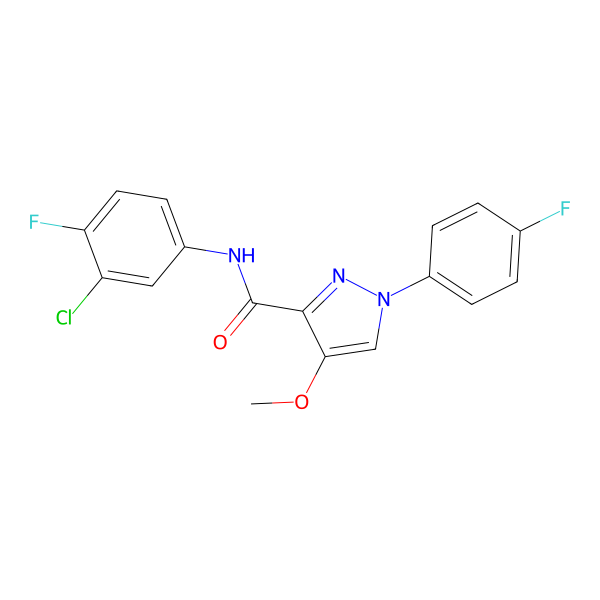 N-(3-chloro-4-fluorophenyl)-1-(4-fluorophenyl)-4-methoxy-1H-pyrazole-3-carboxamide molecular structure, CAS 1020455-15-5