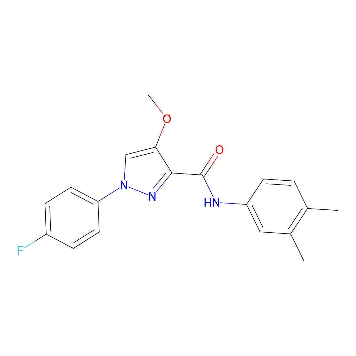 N-(3,4-dimethylphenyl)-1-(4-fluorophenyl)-4-methoxy-1H-pyrazole-3-carboxamide molecular structure, CAS 1020455-19-9