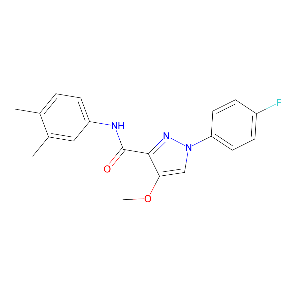 N-(3,4-dimethylphenyl)-1-(4-fluorophenyl)-4-methoxy-1H-pyrazole-3-carboxamide molecular structure, CAS 1020455-19-9