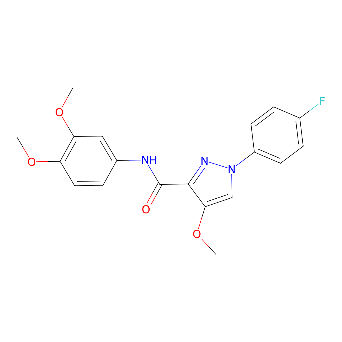 N-(3,4-dimethoxyphenyl)-1-(4-fluorophenyl)-4-methoxy-1H-pyrazole-3-carboxamide molecular structure, CAS 1020455-21-3