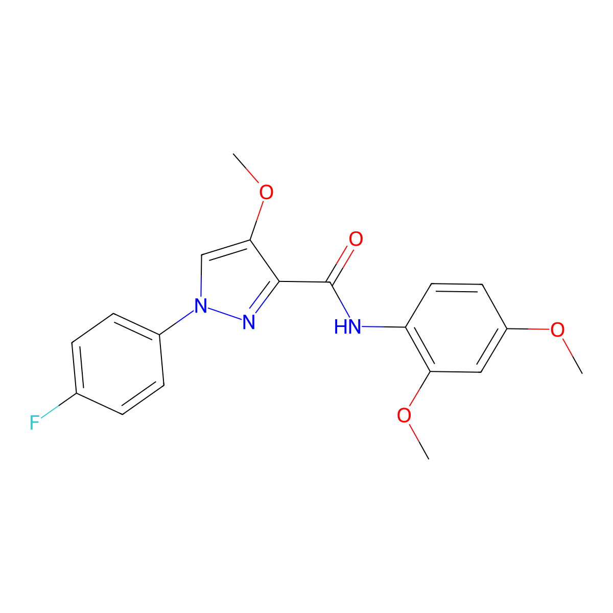 N-(2,4-dimethoxyphenyl)-1-(4-fluorophenyl)-4-methoxy-1H-pyrazole-3-carboxamide molecular structure, CAS 1020455-23-5