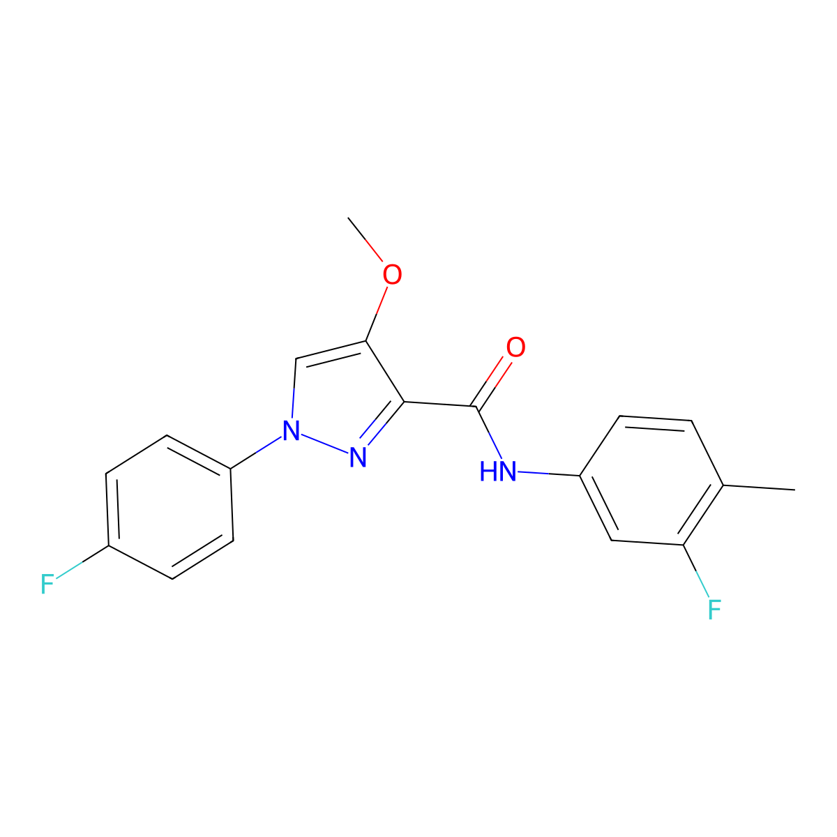 N-(3-fluoro-4-methylphenyl)-1-(4-fluorophenyl)-4-methoxy-1H-pyrazole-3-carboxamide molecular structure, CAS 1020455-26-8