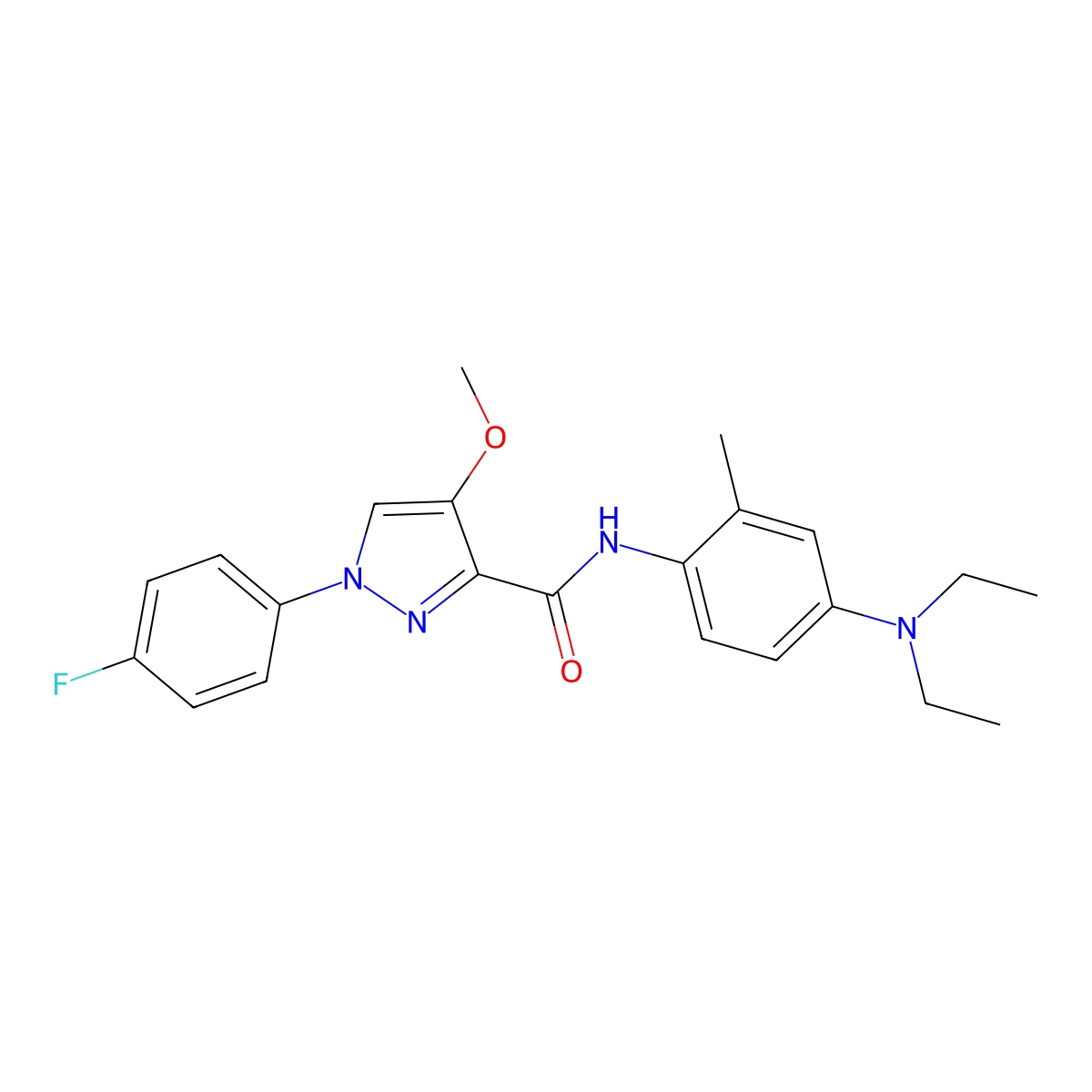 N-[4-(diethylamino)-2-methylphenyl]-1-(4-fluorophenyl)-4-methoxy-1H-pyrazole-3-carboxamide molecular structure, CAS 1020455-30-4