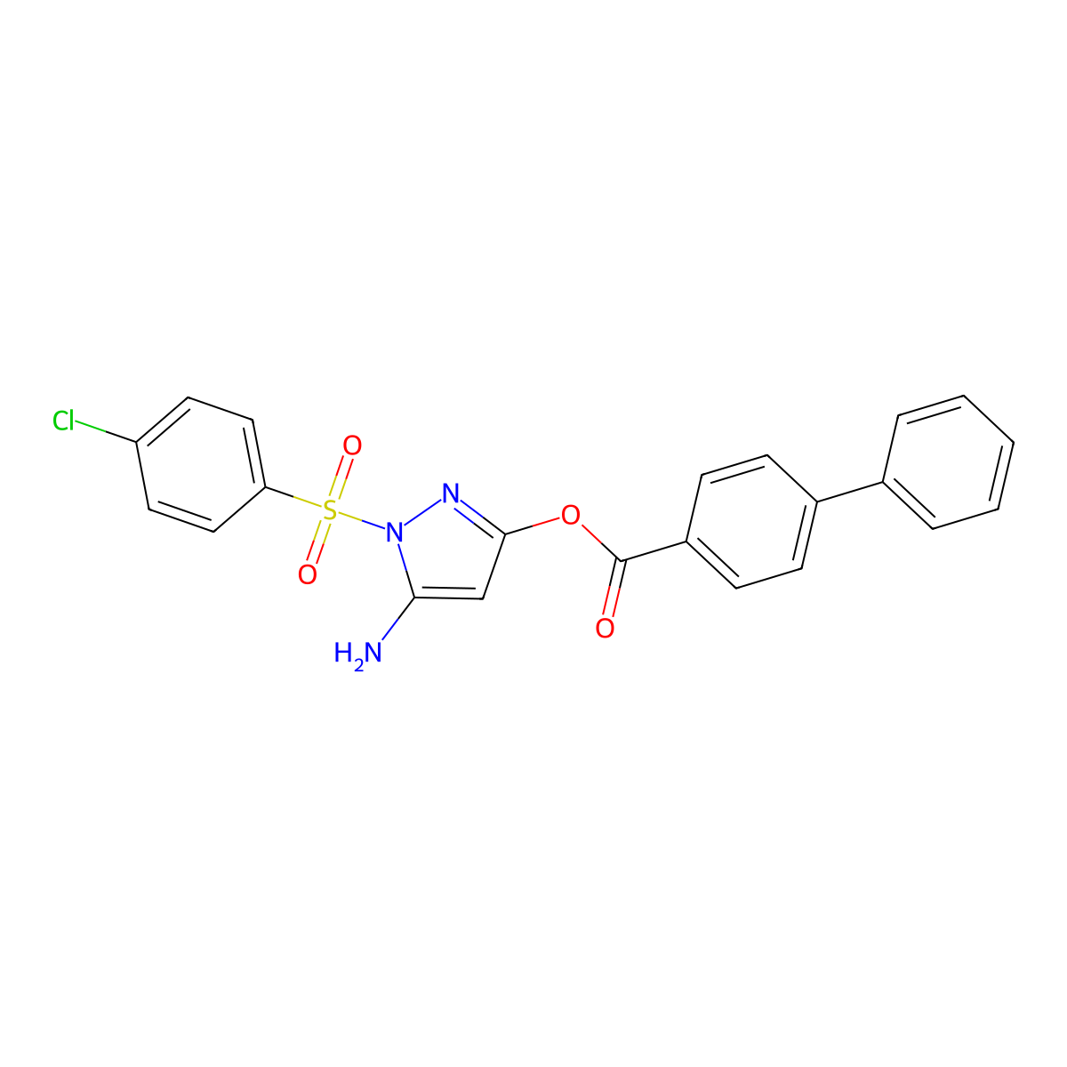 5-amino-1-((4-chlorophenyl)sulfonyl)-1H-pyrazol-3-yl [1,1'-biphenyl]-4-carboxylate molecular structure, CAS 1020477-06-8