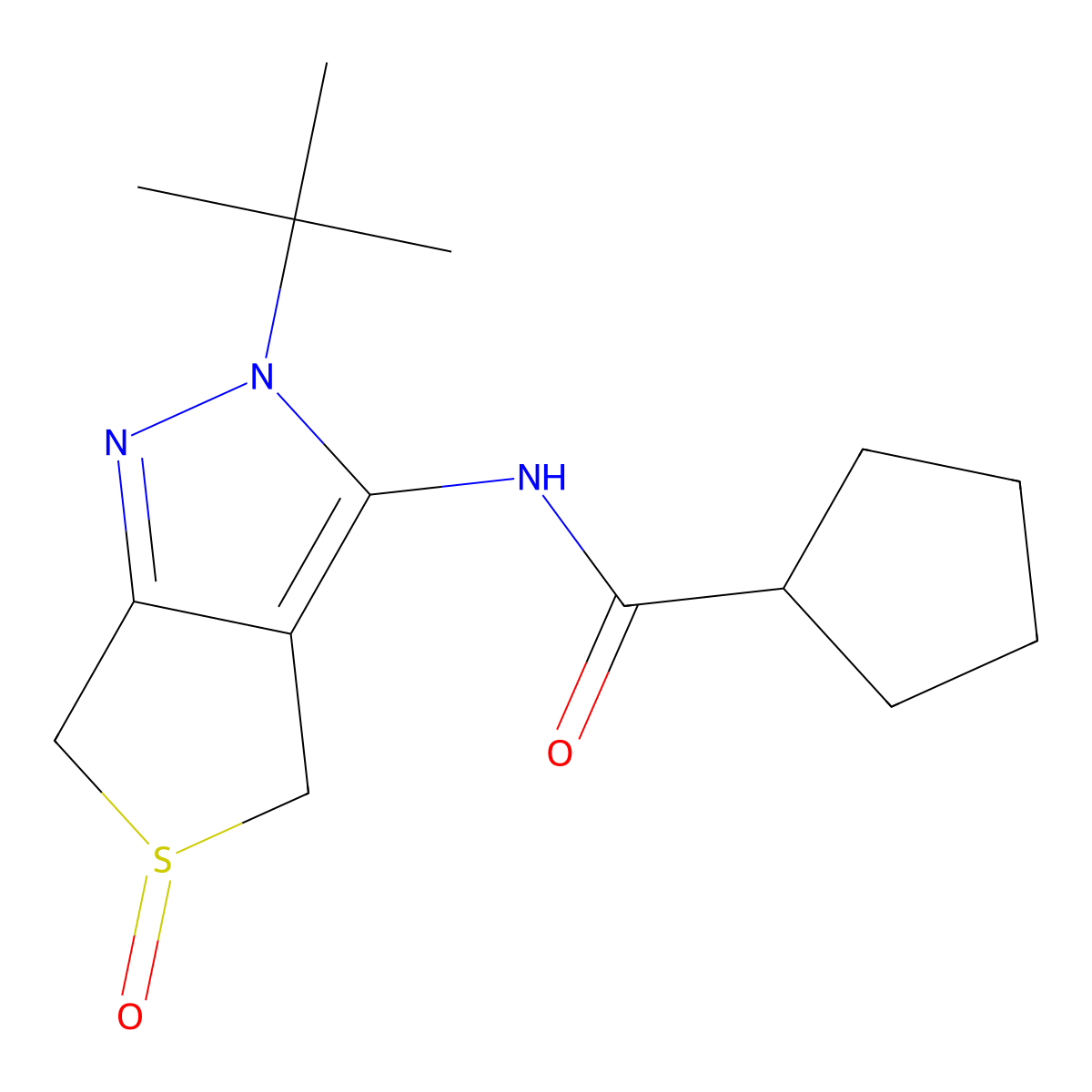 N-(2-(tert-butyl)-5-oxido-4,6-dihydro-2H-thieno[3,4-c]pyrazol-3-yl)cyclopentanecarboxamide molecular structure, CAS 1020477-41-1