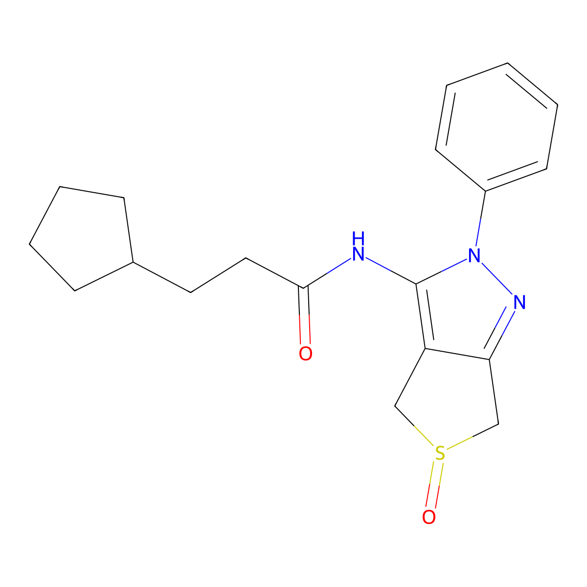 3-cyclopentyl-N-(5-oxo-2-phenyl-4,6-dihydrothieno[3,4-c]pyrazol-3-yl)propanamide molecular structure, CAS 1020477-66-0