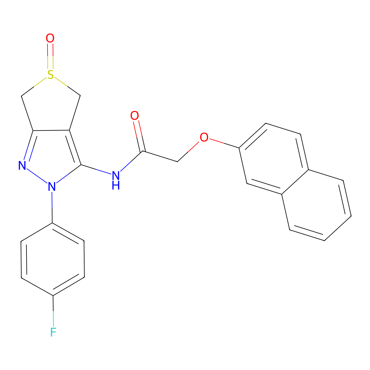 N-(2-(4-fluorophenyl)-5-oxido-4,6-dihydro-2H-thieno[3,4-c]pyrazol-3-yl)-2-(naphthalen-2-yloxy)acetamide molecular structure, CAS 1020478-30-1