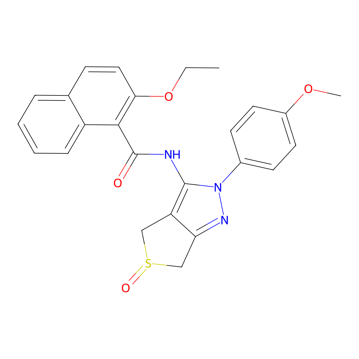 2-ethoxy-N-(2-(4-methoxyphenyl)-5-oxido-4,6-dihydro-2H-thieno[3,4-c]pyrazol-3-yl)-1-naphthamide molecular structure, CAS 1020478-79-8