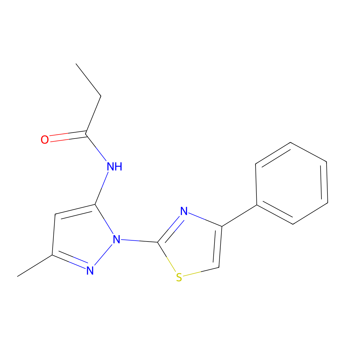 N-[3-methyl-1-(4-phenyl-1,3-thiazol-2-yl)-1H-pyrazol-5-yl]propanamide molecular structure, CAS 1020488-00-9