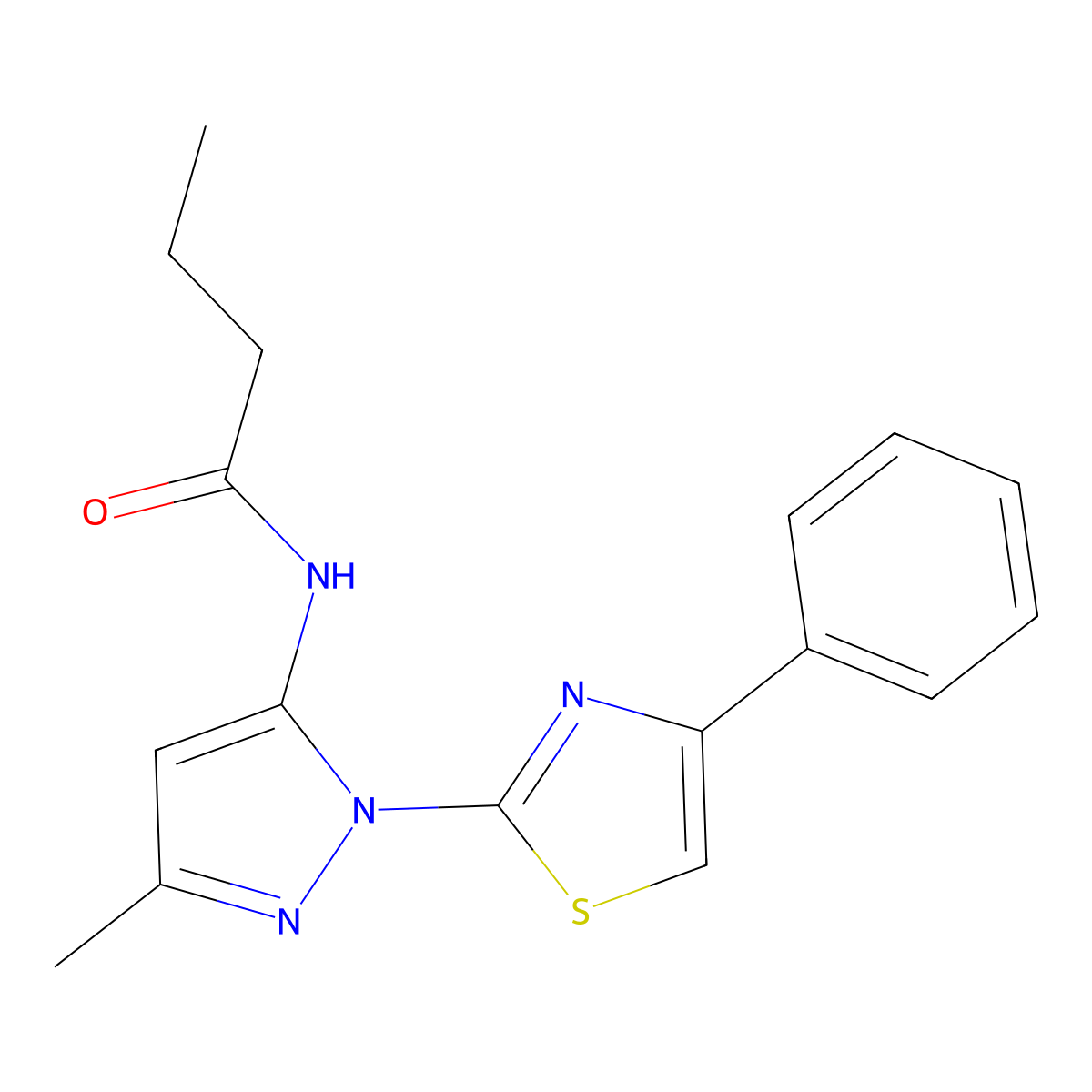 N-[3-methyl-1-(4-phenyl-1,3-thiazol-2-yl)-1H-pyrazol-5-yl]butanamide molecular structure, CAS 1020488-02-1