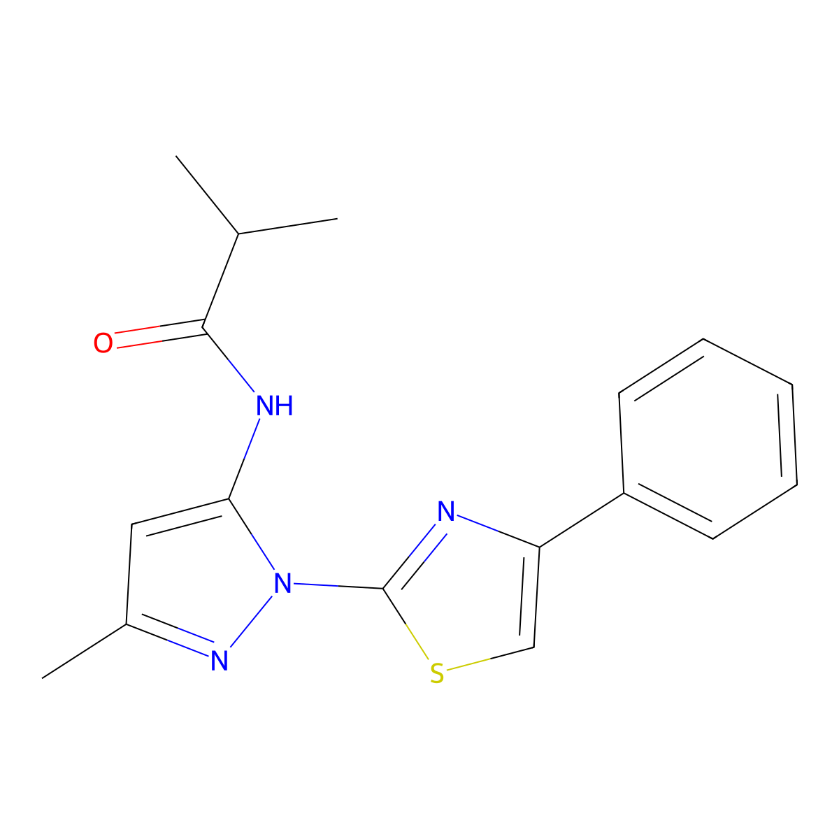 2-methyl-N-[3-methyl-1-(4-phenyl-1,3-thiazol-2-yl)-1H-pyrazol-5-yl]propanamide molecular structure, CAS 1020488-04-3