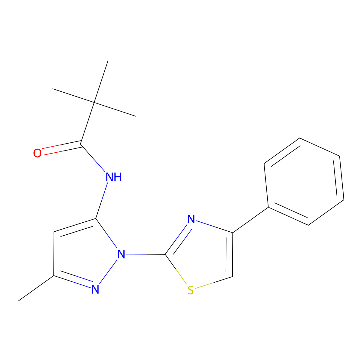 N-(3-methyl-1-(4-phenylthiazol-2-yl)-1H-pyrazol-5-yl)pivalamide molecular structure, CAS 1020488-07-6