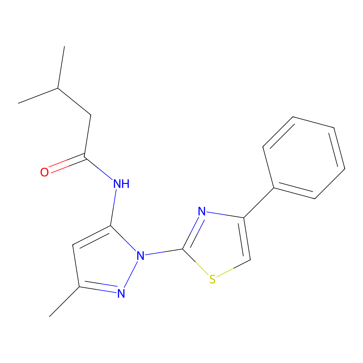 3-methyl-N-(3-methyl-1-(4-phenylthiazol-2-yl)-1H-pyrazol-5-yl)butanamide molecular structure, CAS 1020488-11-2