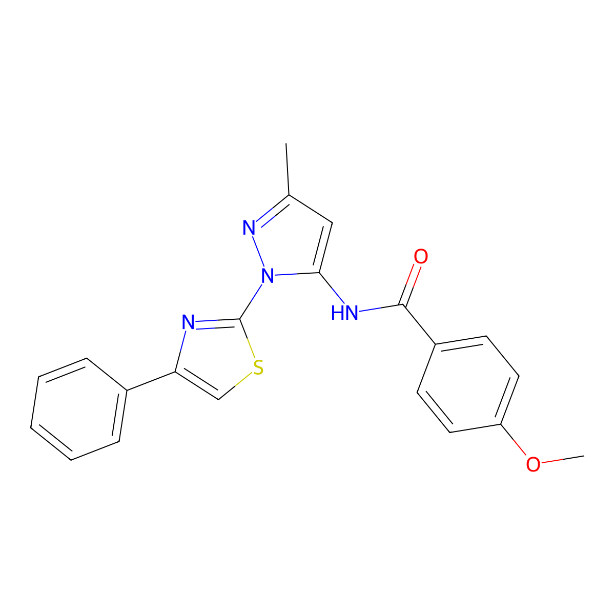 4-methoxy-N-(3-methyl-1-(4-phenylthiazol-2-yl)-1H-pyrazol-5-yl)benzamide molecular structure, CAS 1020488-47-4