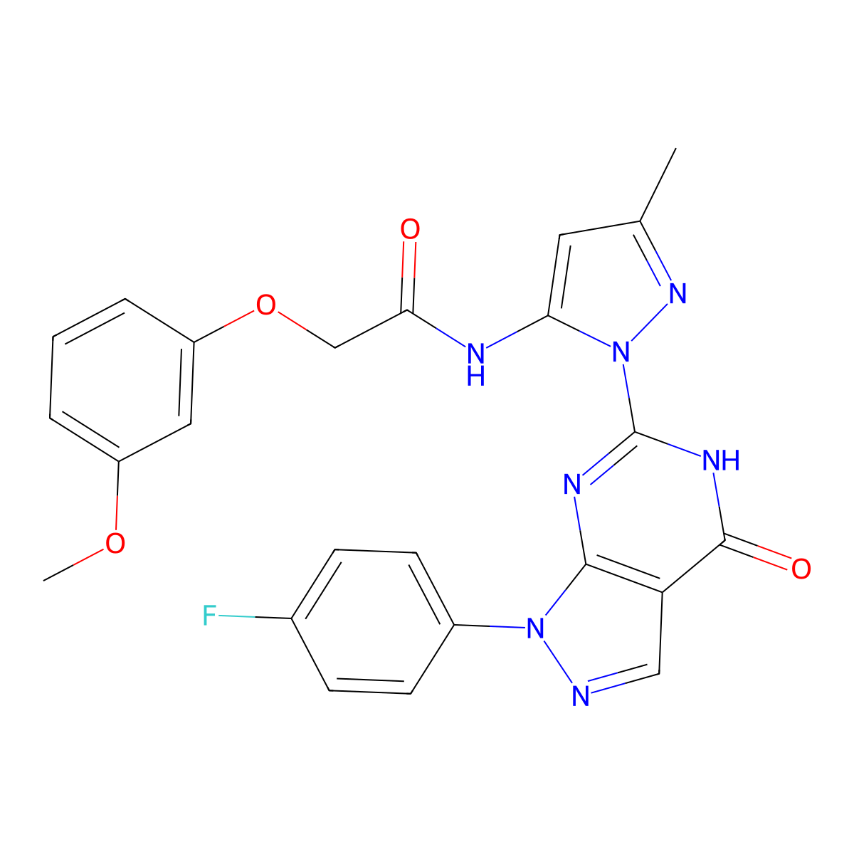 N-(1-(1-(4-fluorophenyl)-4-oxo-4,5-dihydro-1H-pyrazolo[3,4-d]pyrimidin-6-yl)-3-methyl-1H-pyrazol-5-yl)-2-(3-methoxyphenoxy)acetamide molecular structure, CAS 1020488-48-5