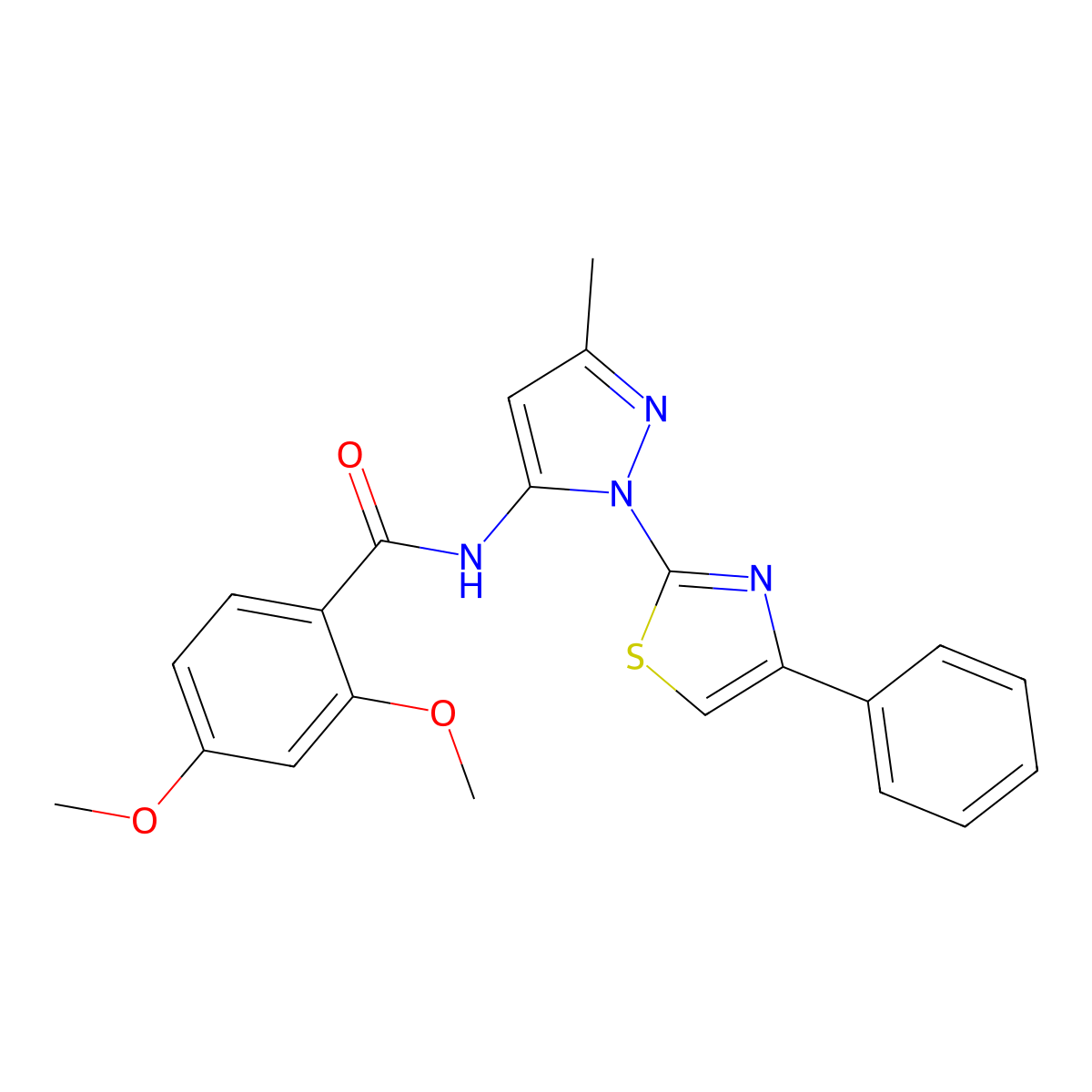 2,4-dimethoxy-N-(3-methyl-1-(4-phenylthiazol-2-yl)-1H-pyrazol-5-yl)benzamide molecular structure, CAS 1020488-50-9