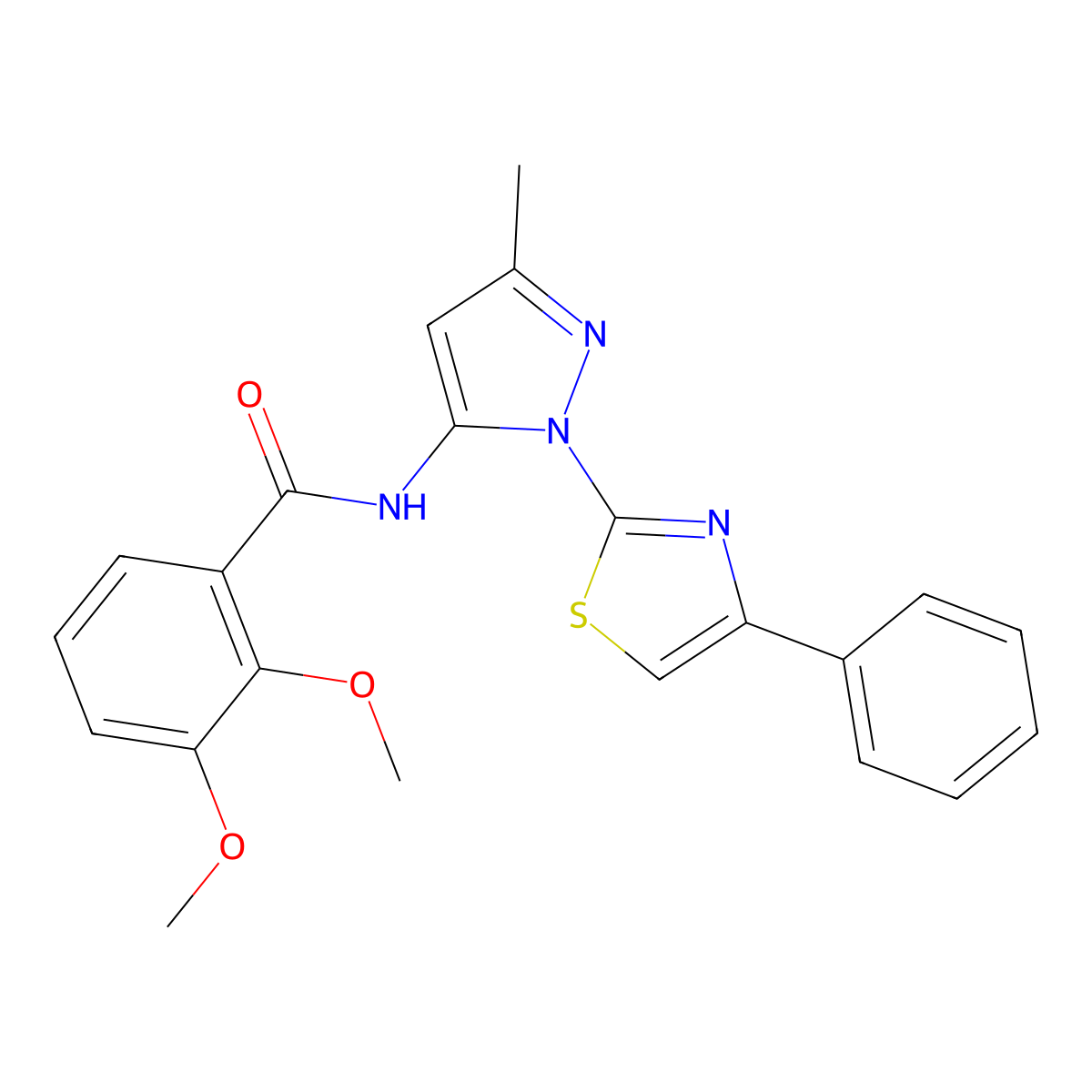 2,3-dimethoxy-N-(3-methyl-1-(4-phenylthiazol-2-yl)-1H-pyrazol-5-yl)benzamide molecular structure, CAS 1020488-53-2
