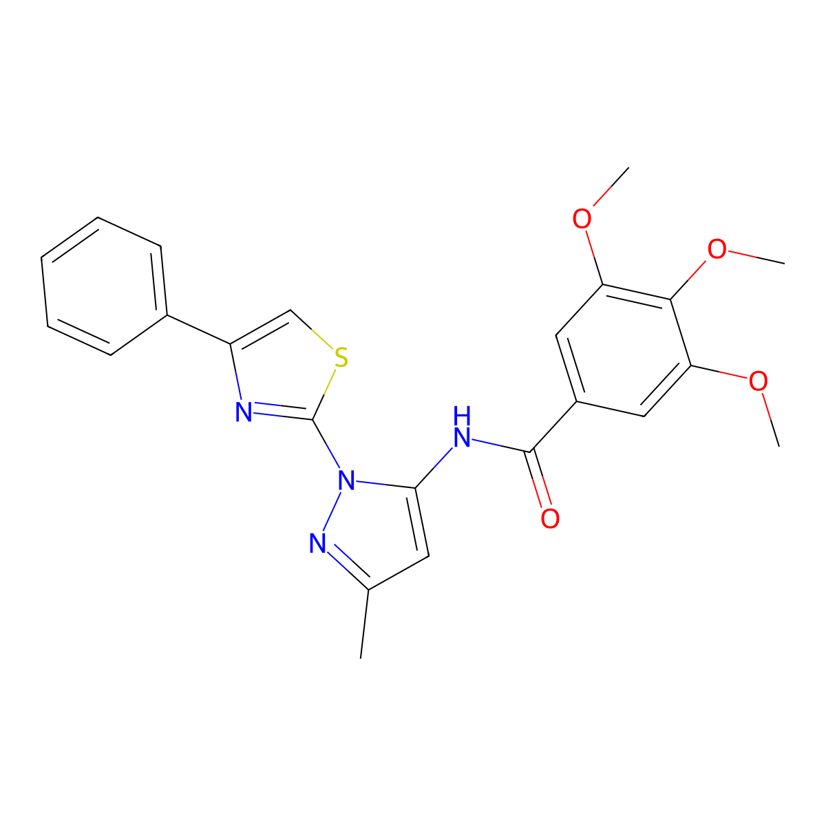 3,4,5-trimethoxy-N-(3-methyl-1-(4-phenylthiazol-2-yl)-1H-pyrazol-5-yl)benzamide molecular structure, CAS 1020488-56-5