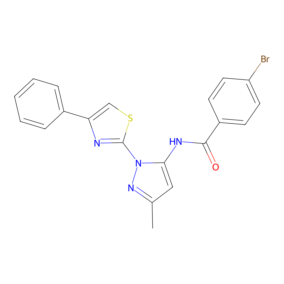 4-bromo-N-(3-methyl-1-(4-phenylthiazol-2-yl)-1H-pyrazol-5-yl)benzamide molecular structure, CAS 1020488-65-6