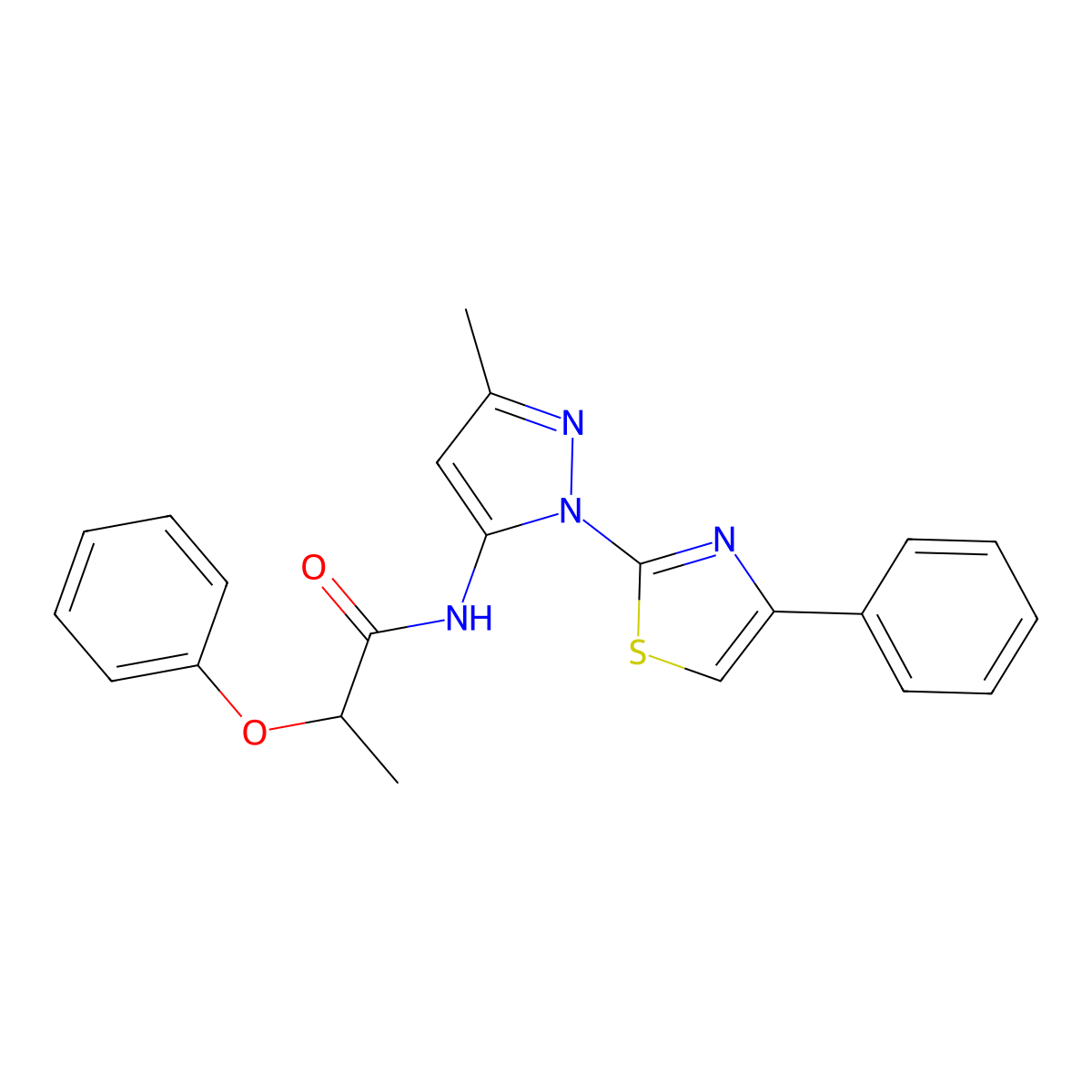 N-(3-methyl-1-(4-phenylthiazol-2-yl)-1H-pyrazol-5-yl)-2-phenoxypropanamide molecular structure, CAS 1020488-89-4