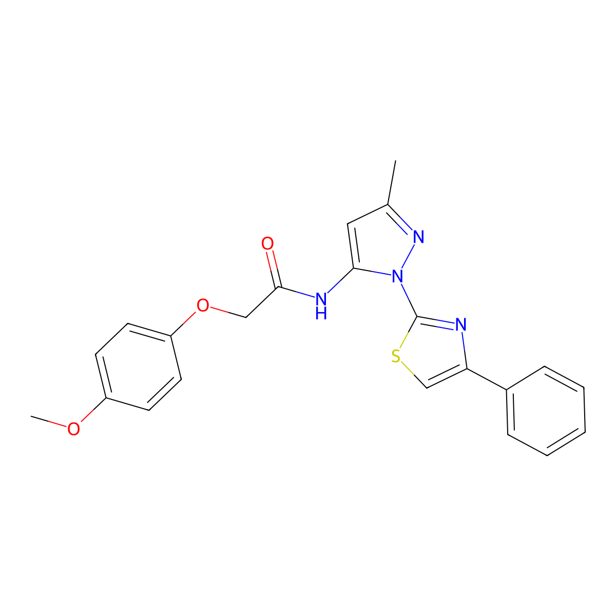 2-(4-methoxyphenoxy)-N-(3-methyl-1-(4-phenylthiazol-2-yl)-1H-pyrazol-5-yl)acetamide molecular structure, CAS 1020488-94-1