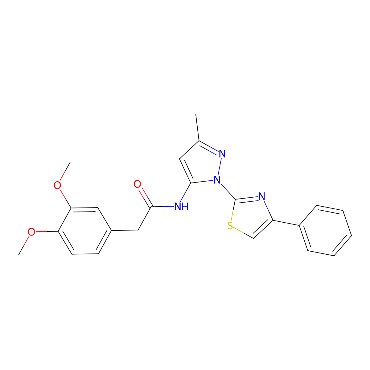 2-(3,4-dimethoxyphenyl)-N-(3-methyl-1-(4-phenylthiazol-2-yl)-1H-pyrazol-5-yl)acetamide molecular structure, CAS 1020489-04-6