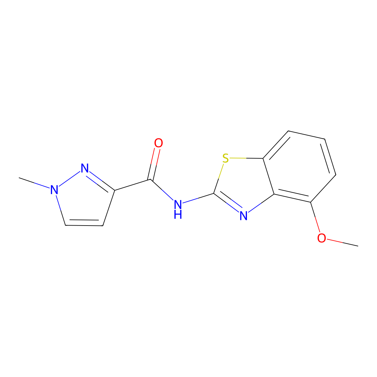 N-(4-methoxy-1,3-benzothiazol-2-yl)-1-methyl-1H-pyrazole-3-carboxamide molecular structure, CAS 1020489-07-9