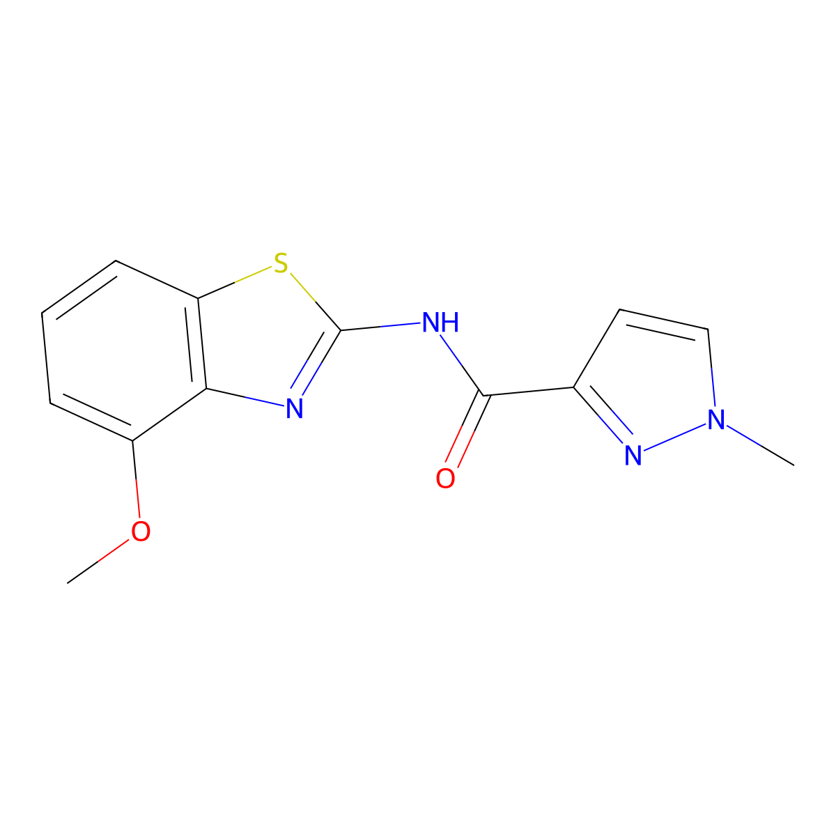 N-(4-methoxy-1,3-benzothiazol-2-yl)-1-methyl-1H-pyrazole-3-carboxamide molecular structure, CAS 1020489-07-9