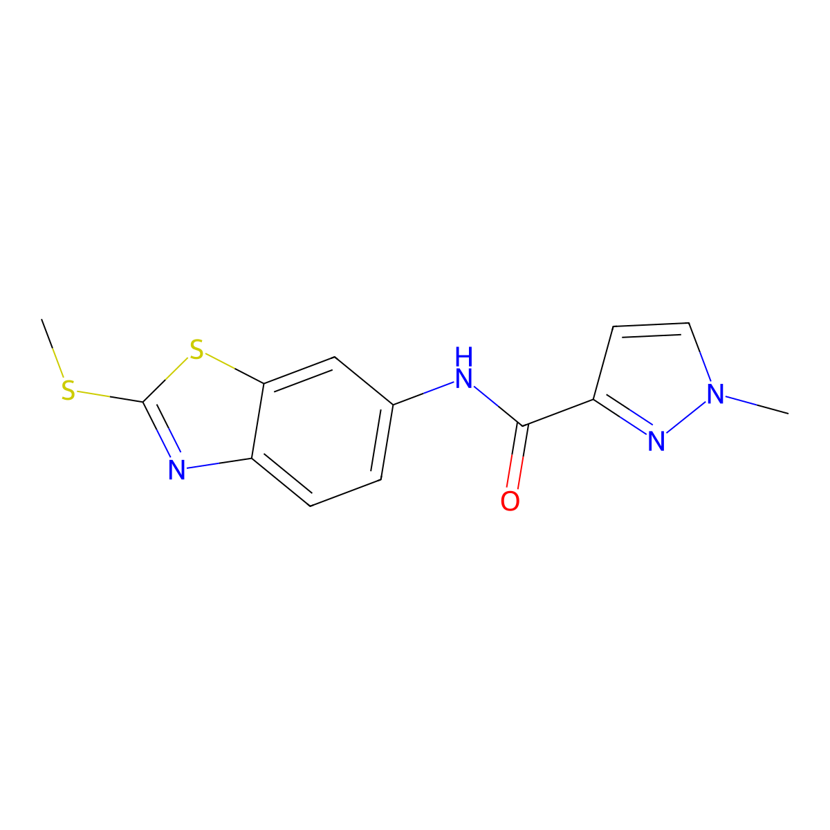 1-methyl-N-(2-(methylthio)benzo[d]thiazol-6-yl)-1H-pyrazole-3-carboxamide molecular structure, CAS 1020489-09-1