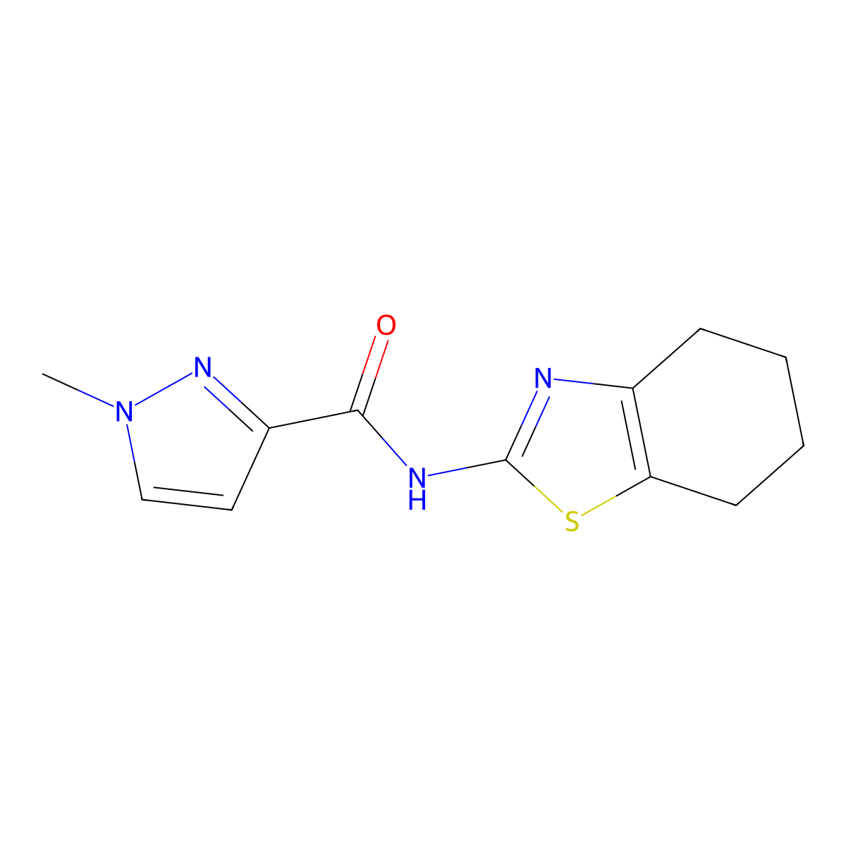 1-methyl-N-(4,5,6,7-tetrahydro-1,3-benzothiazol-2-yl)pyrazole-3-carboxamide molecular structure, CAS 1020489-11-5