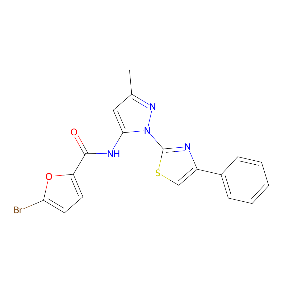 5-bromo-N-(3-methyl-1-(4-phenylthiazol-2-yl)-1H-pyrazol-5-yl)furan-2-carboxamide molecular structure, CAS 1020489-18-2