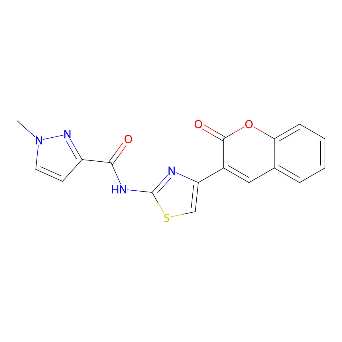 1-methyl-N-(4-(2-oxo-2H-chromen-3-yl)thiazol-2-yl)-1H-pyrazole-3-carboxamide molecular structure, CAS 1020489-25-1