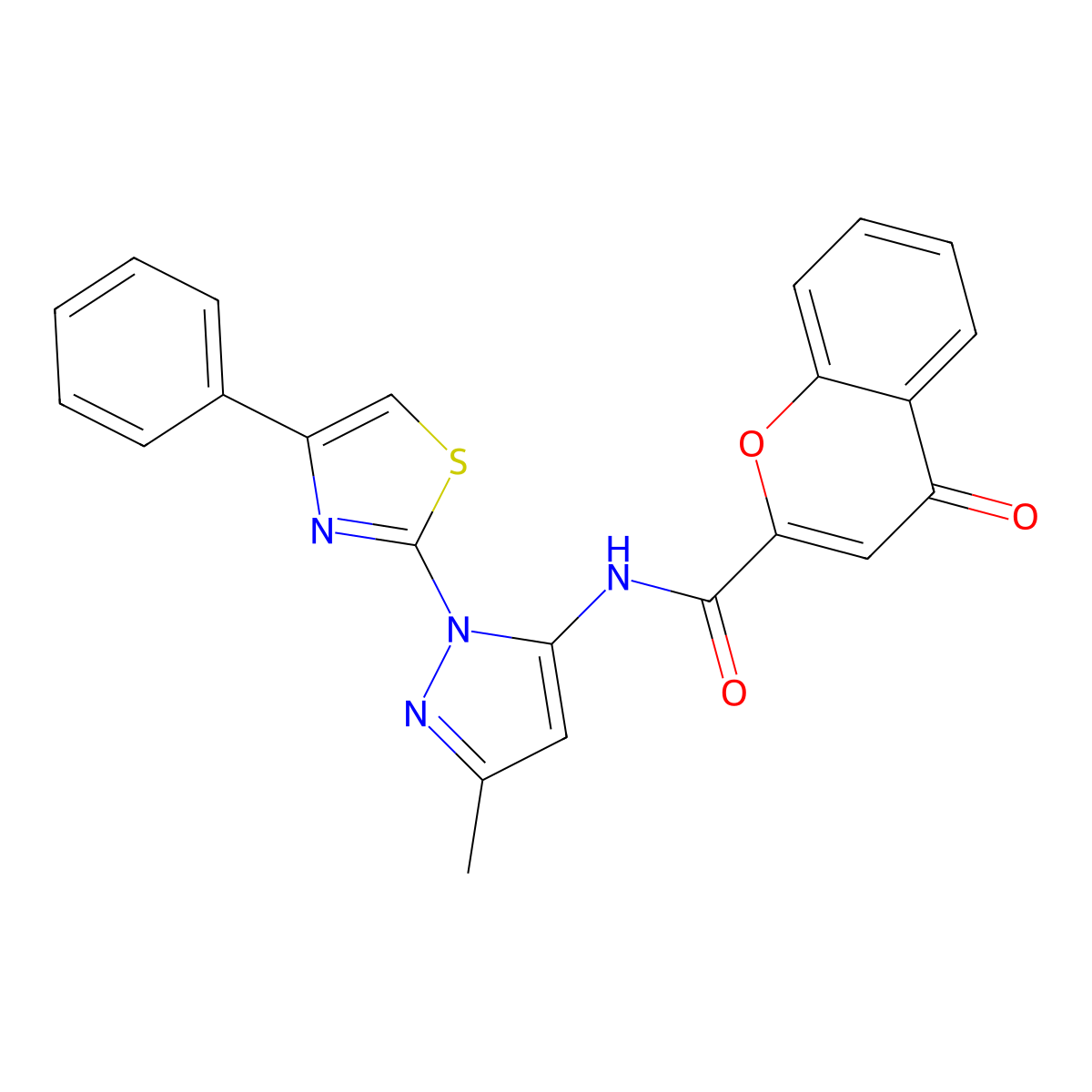 N-(3-methyl-1-(4-phenylthiazol-2-yl)-1H-pyrazol-5-yl)-4-oxo-4H-chromene-2-carboxamide molecular structure, CAS 1020489-35-3