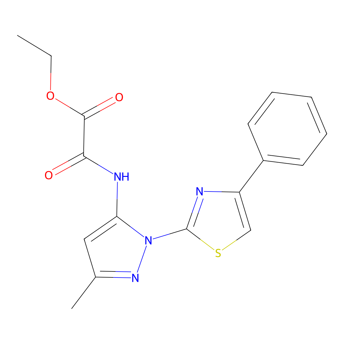 ethyl {[3-methyl-1-(4-phenyl-1,3-thiazol-2-yl)-1H-pyrazol-5-yl]carbamoyl}formate molecular structure, CAS 1020489-37-5