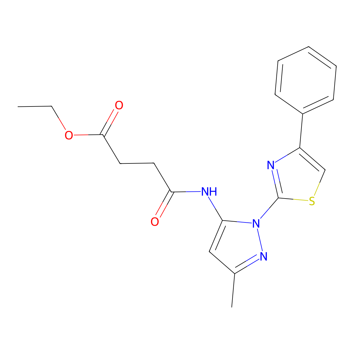 ethyl 4-((3-methyl-1-(4-phenylthiazol-2-yl)-1H-pyrazol-5-yl)amino)-4-oxobutanoate molecular structure, CAS 1020489-39-7