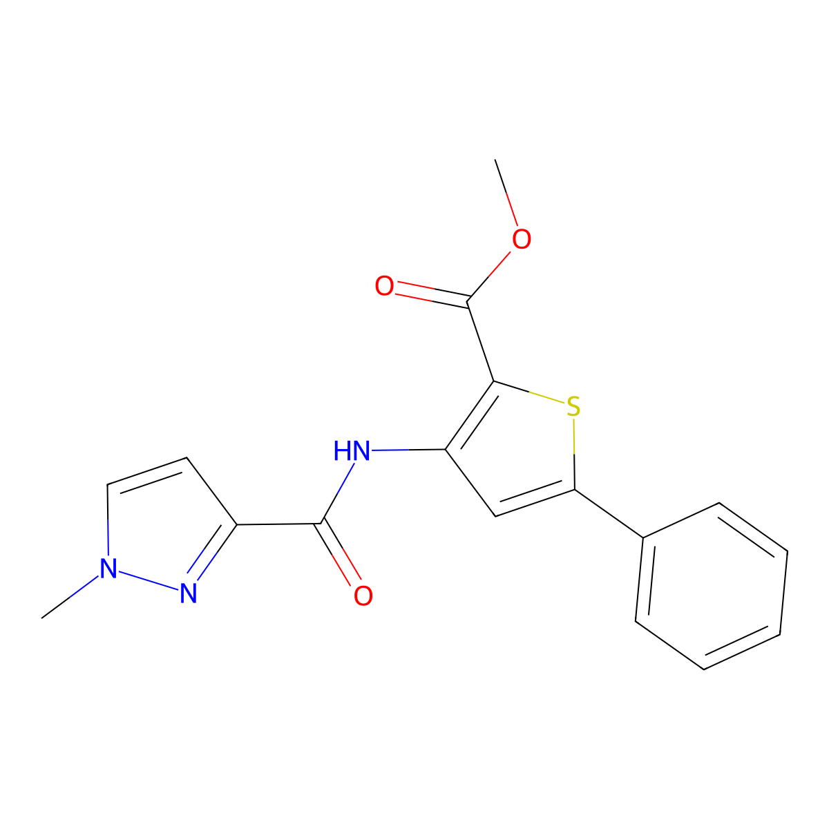 methyl 3-(1-methyl-1H-pyrazole-3-amido)-5-phenylthiophene-2-carboxylate molecular structure, CAS 1020489-40-0