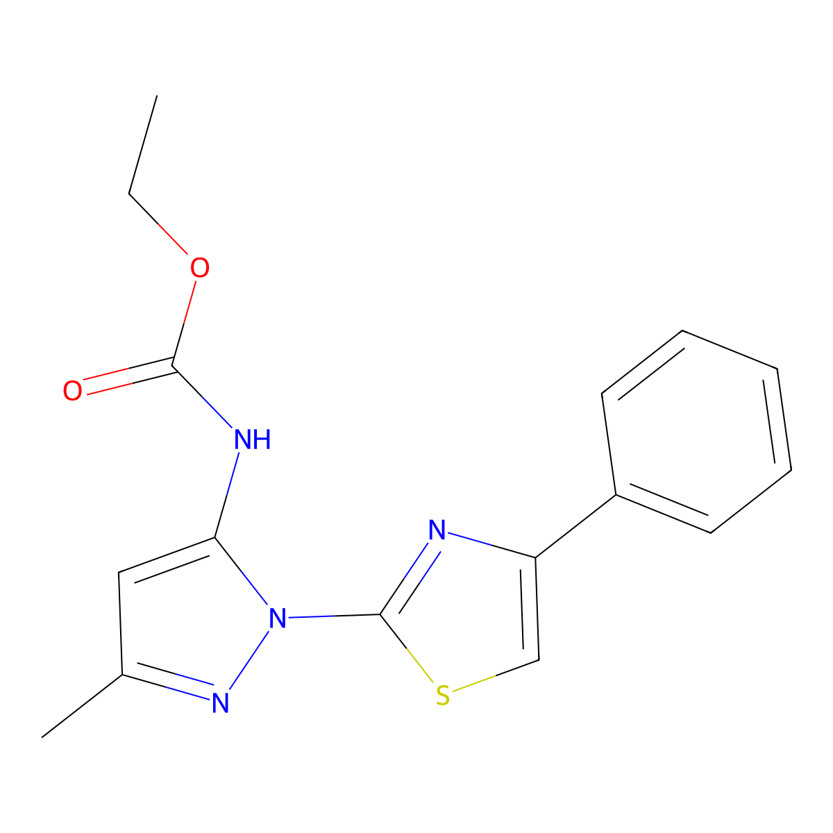 ethyl N-[3-methyl-1-(4-phenyl-1,3-thiazol-2-yl)-1H-pyrazol-5-yl]carbamate molecular structure, CAS 1020489-41-1