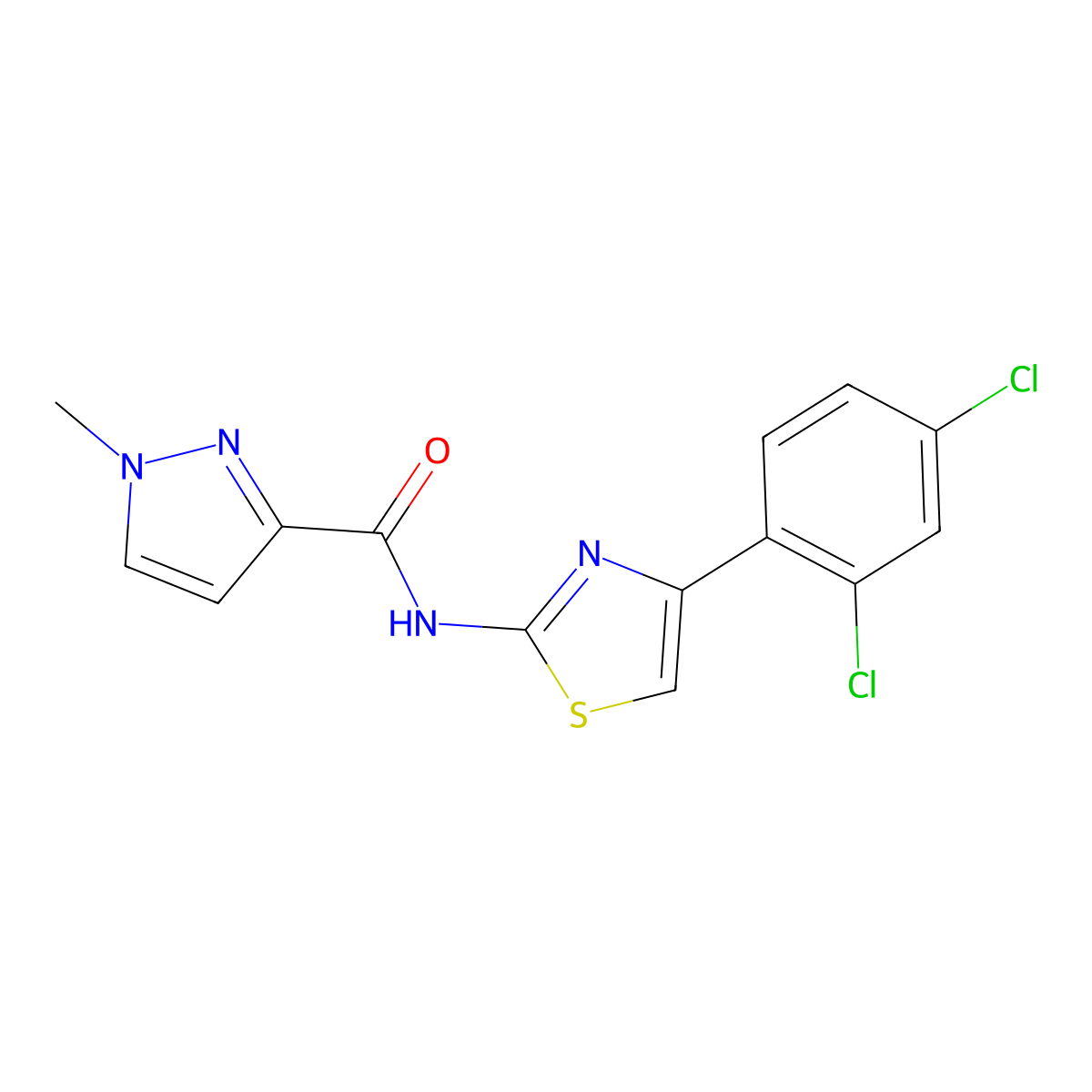 N-[4-(2,4-dichlorophenyl)-1,3-thiazol-2-yl]-1-methyl-1H-pyrazole-3-carboxamide molecular structure, CAS 1020489-46-6