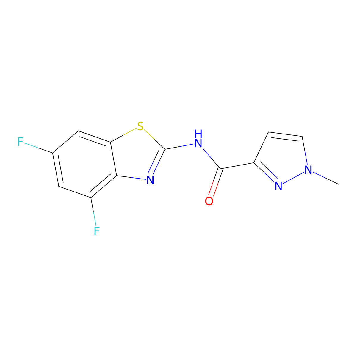 N-(4,6-difluoro-1,3-benzothiazol-2-yl)-1-methyl-1H-pyrazole-3-carboxamide molecular structure, CAS 1020489-52-4