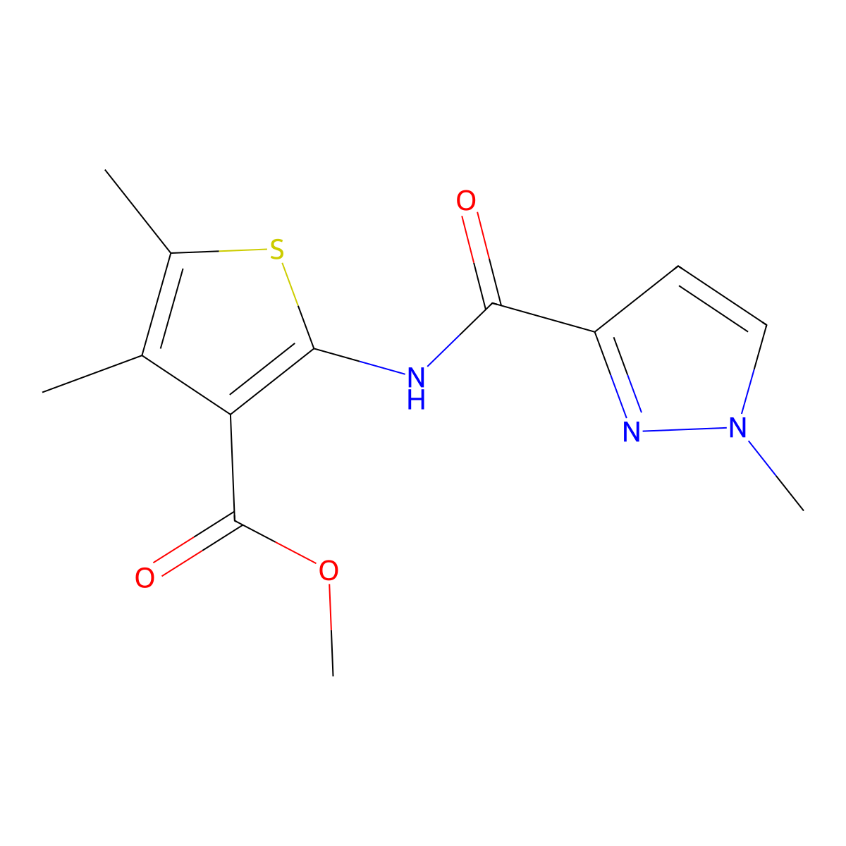 methyl 4,5-dimethyl-2-(1-methyl-1H-pyrazole-3-amido)thiophene-3-carboxylate molecular structure, CAS 1020489-58-0