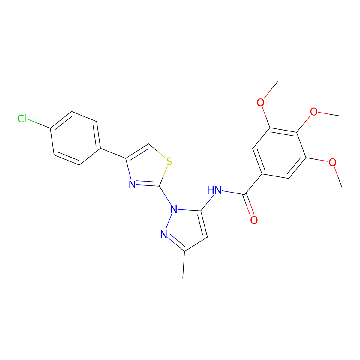 N-(1-(4-(4-chlorophenyl)thiazol-2-yl)-3-methyl-1H-pyrazol-5-yl)-3,4,5-trimethoxybenzamide molecular structure, CAS 1020489-63-7