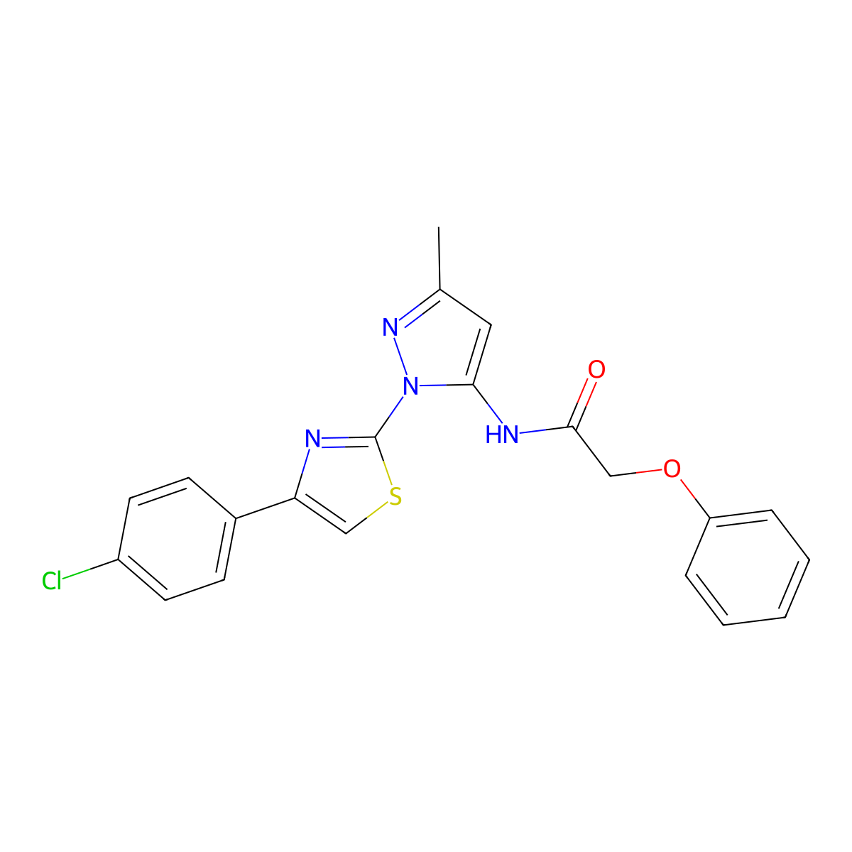 N-(1-(4-(4-chlorophenyl)thiazol-2-yl)-3-methyl-1H-pyrazol-5-yl)-2-phenoxyacetamide molecular structure, CAS 1020489-65-9