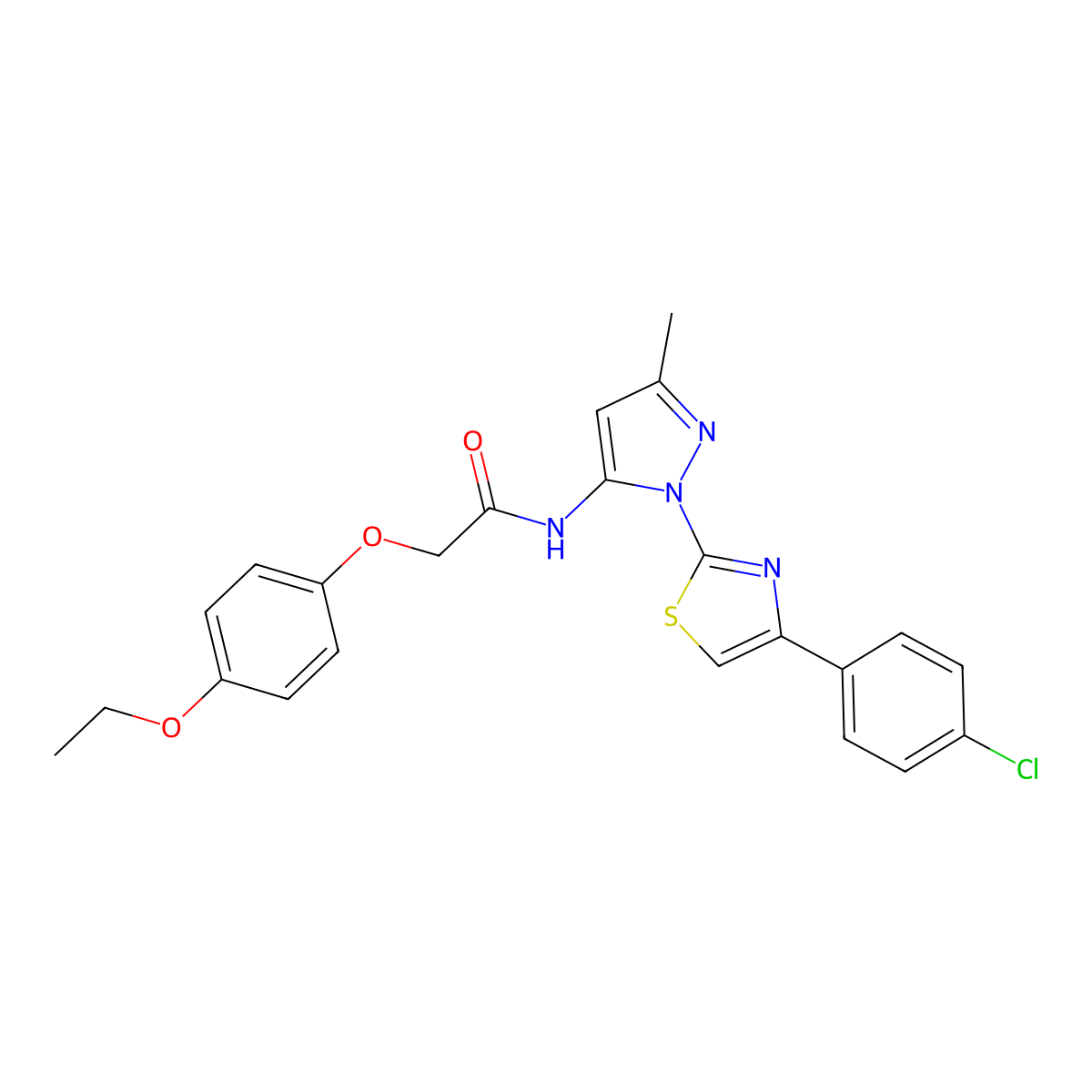 N-(1-(4-(4-chlorophenyl)thiazol-2-yl)-3-methyl-1H-pyrazol-5-yl)-2-(4-ethoxyphenoxy)acetamide molecular structure, CAS 1020489-67-1