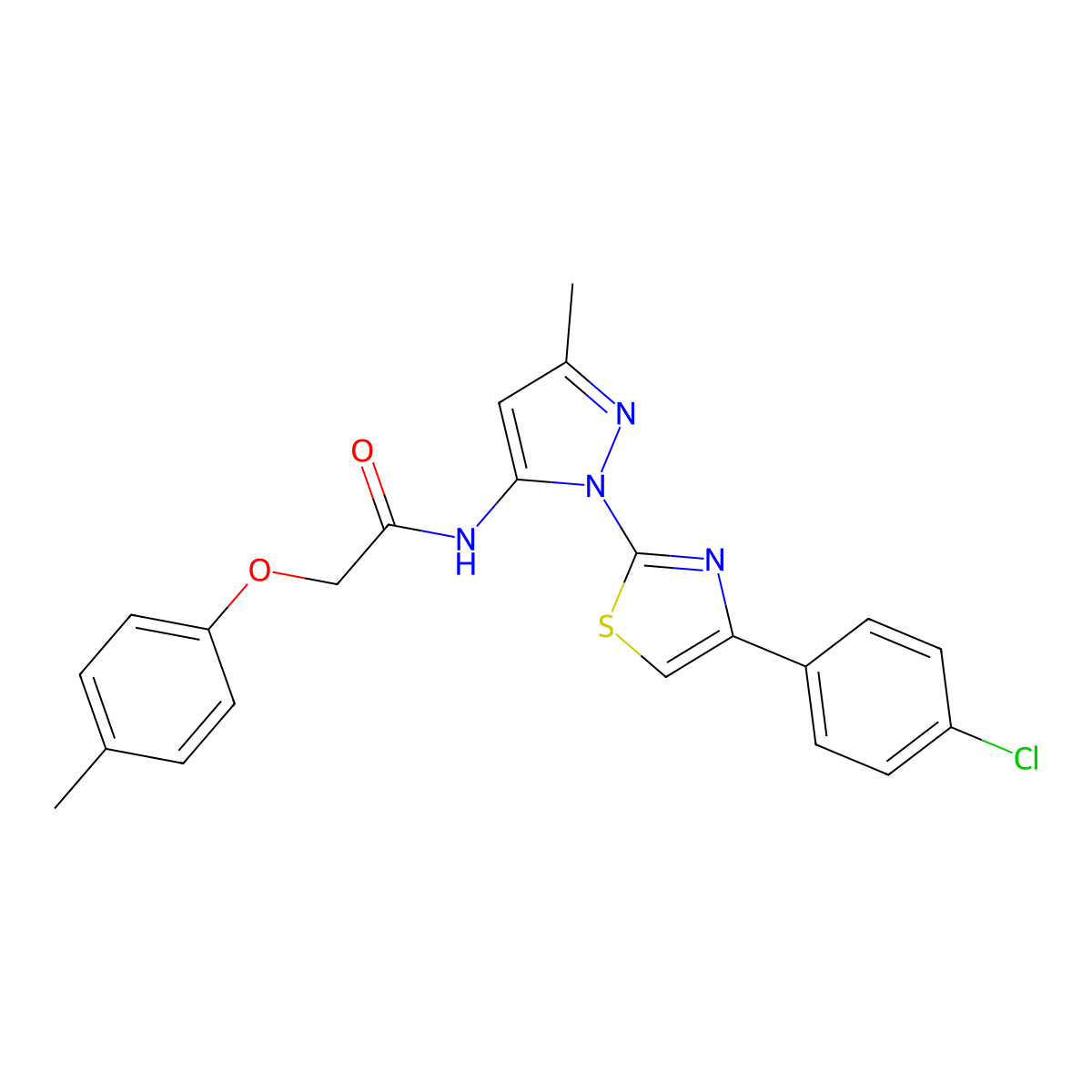 N-(1-(4-(4-chlorophenyl)thiazol-2-yl)-3-methyl-1H-pyrazol-5-yl)-2-(p-tolyloxy)acetamide molecular structure, CAS 1020489-69-3