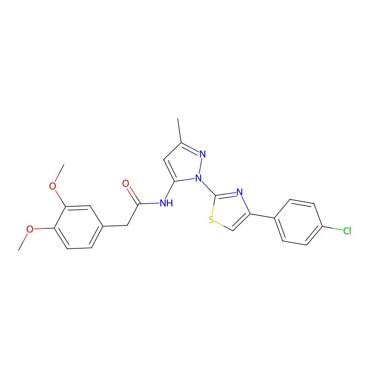 N-(1-(4-(4-chlorophenyl)thiazol-2-yl)-3-methyl-1H-pyrazol-5-yl)-2-(3,4-dimethoxyphenyl)acetamide molecular structure, CAS 1020489-73-9