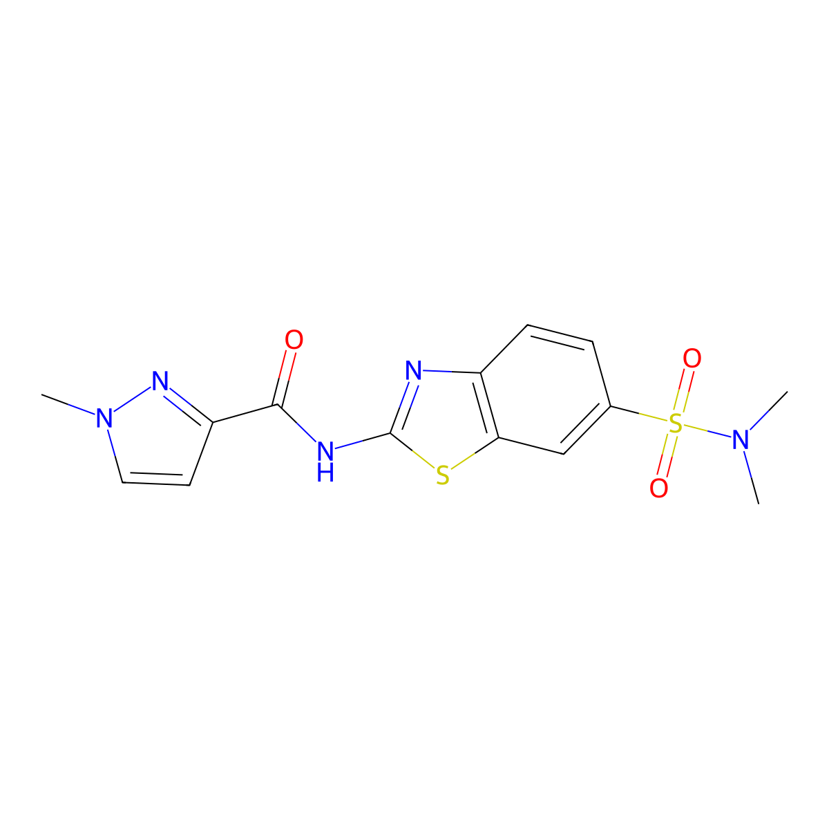 N-[6-(dimethylsulfamoyl)-1,3-benzothiazol-2-yl]-1-methyl-1H-pyrazole-3-carboxamide molecular structure, CAS 1020489-74-0