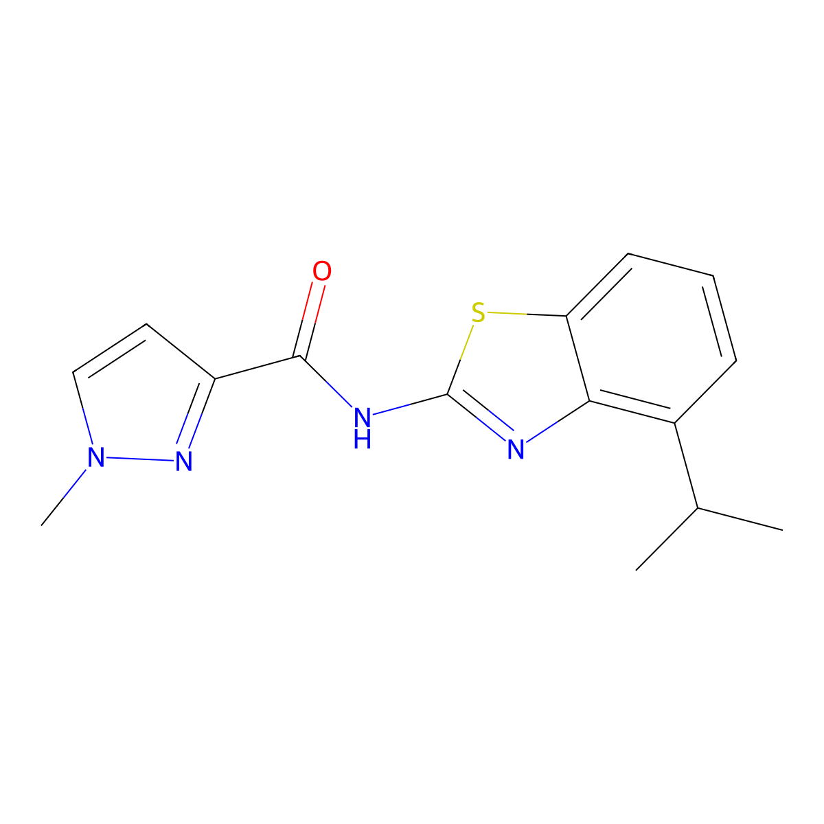 1-methyl-N-[4-(propan-2-yl)-1,3-benzothiazol-2-yl]-1H-pyrazole-3-carboxamide molecular structure, CAS 1020489-76-2