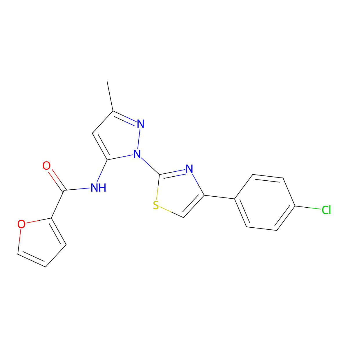 N-(1-(4-(4-chlorophenyl)thiazol-2-yl)-3-methyl-1H-pyrazol-5-yl)furan-2-carboxamide molecular structure, CAS 1020489-79-5
