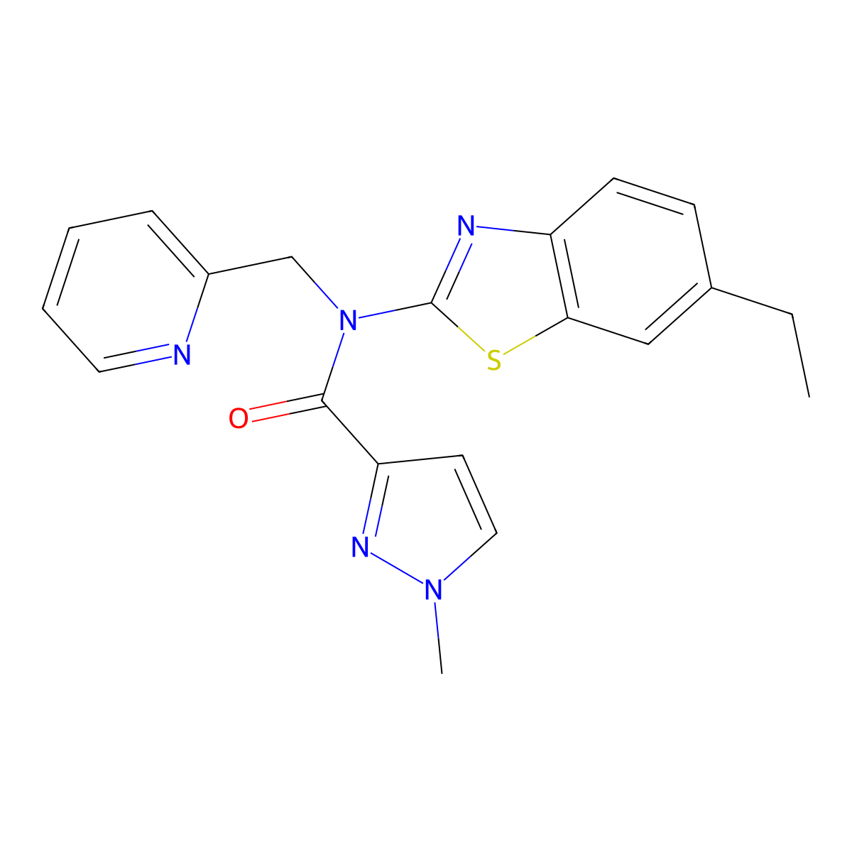 N-(6-ethylbenzo[d]thiazol-2-yl)-1-methyl-N-(pyridin-2-ylmethyl)-1H-pyrazole-3-carboxamide molecular structure, CAS 1020489-80-8